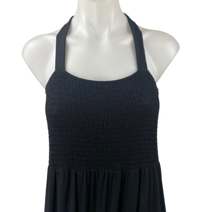 Ann Taylor Loft Women's Black Sleeveless Smocked Tiered Maxi A-Line Tank Dress M
