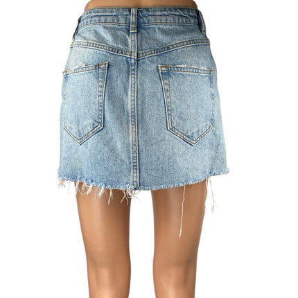 Sincerely Jules Blue High Waist Frayed Raw Hem Mini Pencil Denim Jeans Skirt XS