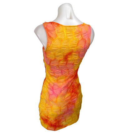 Akira Yellow Coral Textured Tie Dye Sleeveless Cami Tank Mini Bodycon Dress S