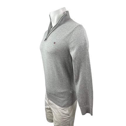 Tommy Hilfiger Men's Gray Logo Quarter Zip Long Sleeve Sweater Sweatshirt Top S