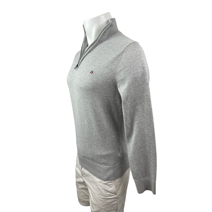 Tommy Hilfiger Men's Gray Logo Quarter Zip Long Sleeve Sweater Sweatshirt Top S