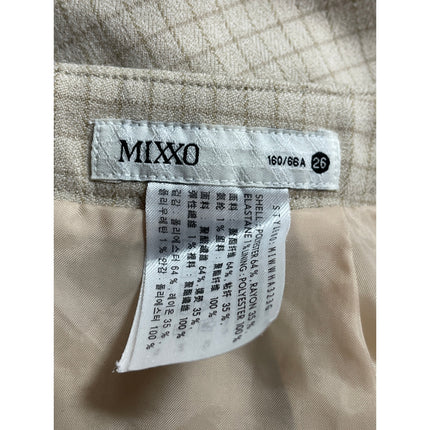 Mixxo Women's Cream High Waist Checkered Zip Back Twill Mini Wrap Skirt Size 26