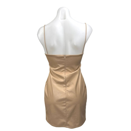Hey Babe Brown Faux Leather Sleeveless Cami Camisole Mini Bodycon Tank Dress M