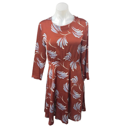 Ann Taylor LOFT Women's Brown Floral 3/4 Sleeve Midi A-Line Fit & Flare Dress 6