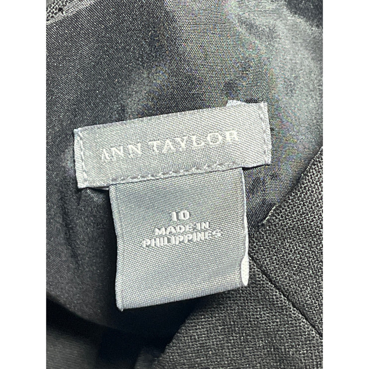 Ann Taylor Black Short Cap Sleeve Square Neck Pleated Mini Sheath Dress Size 10