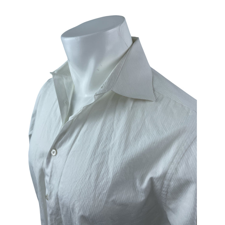 Calvin Klein Mens White Slim Fit Long Sleeve Button Down Dress Shirt Top Size 16