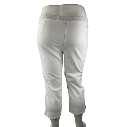 Dream Jeannes Womens White High Rise Elastic Waist Capri Skinny Trousers Pants L