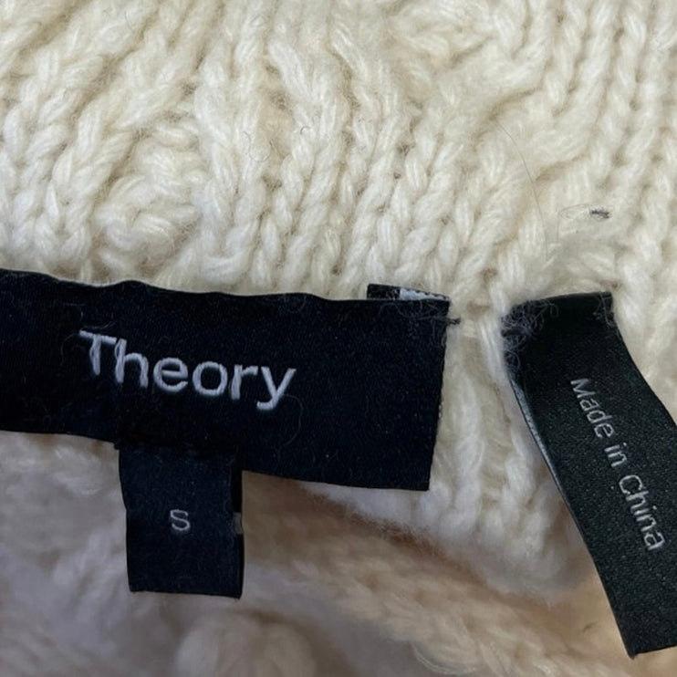 Theory White Wool Cashmere Mixed Cable Knit Long Sleeve Pullover Sweater Top S