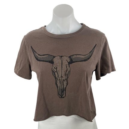 Vinyl Icons Women's Brown Graphic Short Sleeve Crew Neck Crop Tee T-Shirt Top M