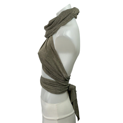 EROS Womens Brown Metallic Halter Cowl Neck Tie Back Crop Fashion Wrap Top Sz XS