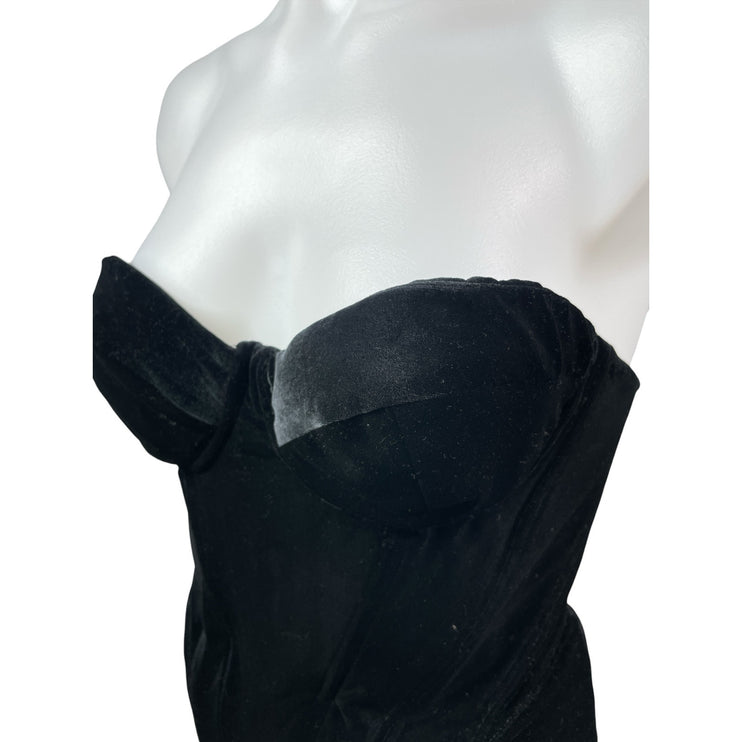 House of CB Black Velvet Velour Sweetheart Strapless Bustier Corset Top Size M