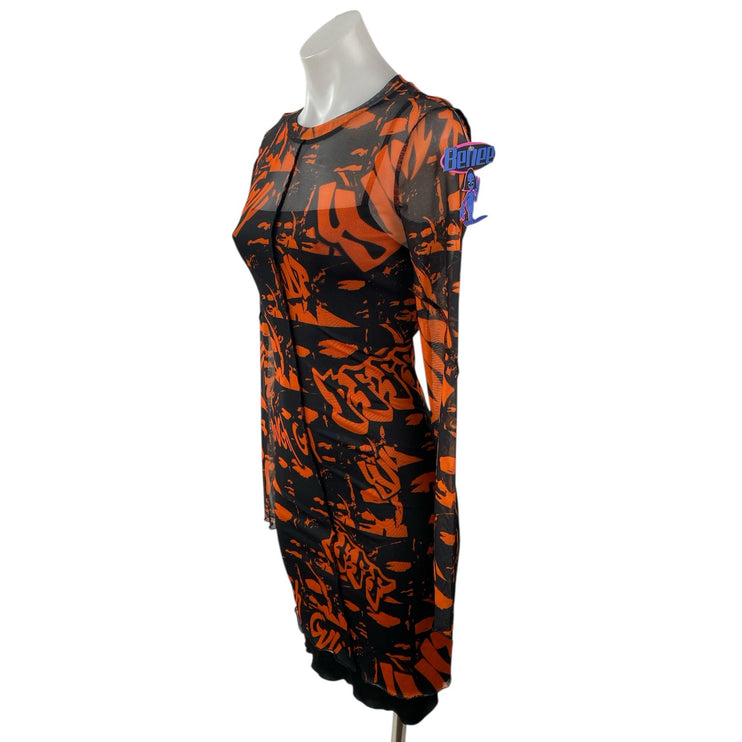 NEW Benee x Bershka Women's Abstract Tulle Mesh Long Sleeve Mini Bodycon Dress M