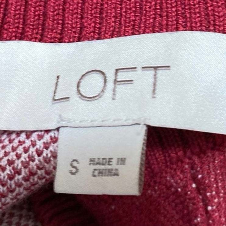 Ann Taylor LOFT Women's Red Floral Striped Long Puff Sleeve Sweater Top Size S