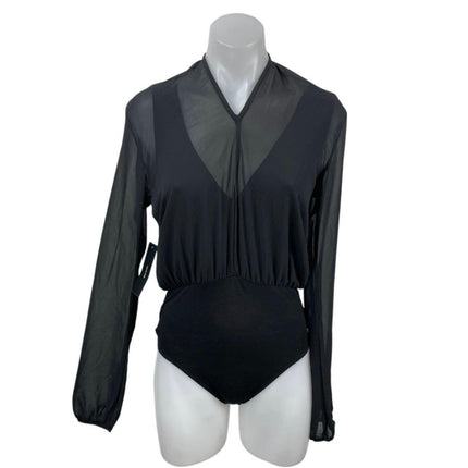 NEW Lulus Women's Black Sheer Mesh Layer Long Sleeve Blouse Bodysuit Top Size S