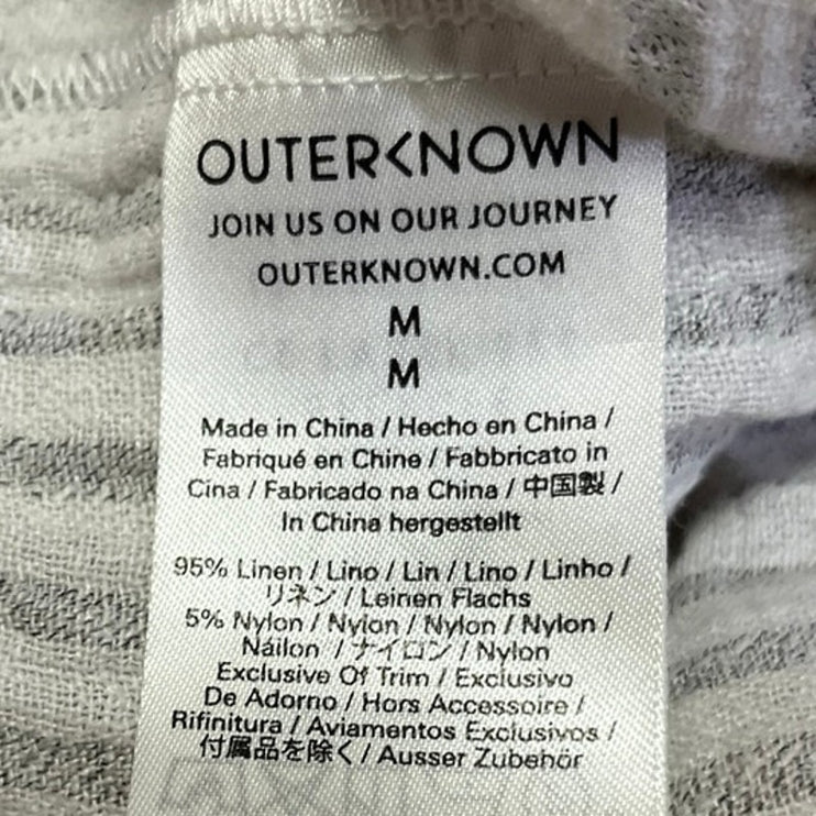 Outerknown White Gray Linen Striped V-neck Short Sleeve Shirt Blouse Top Size M