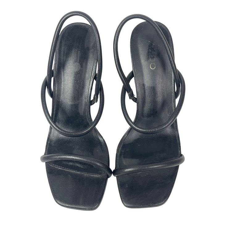 Aldo Karla Black Square Toe Thin Block Heels Dress Slingback Heels Sandals Sz 6