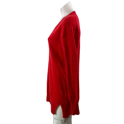Anthropologie 100% Cashmere Red Long Sleeves V-neck Pullover Sweater Top Size S