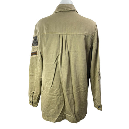 Free People Olive Green Khaki Embellished Army Utility Military Shirt Jacket S
