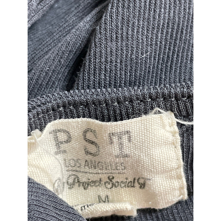 PST Women's Gray Long Sleeve Drape Faux Wrap V Neck Blouse Bodysuit Top Size M