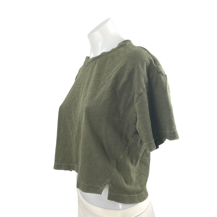 Frame Women's Vintage Forest Green Short Sleeve Cropped T Shirt Tee Top Size S