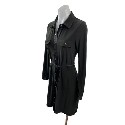 White House Black Market Black Long Sleeve Tie Button Down Mini Shirt Dress Sz S
