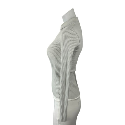 Zara Gray Ribbed Knit Collared Long Sleeve Sweatshirt Sweater Polo Shirt Top M