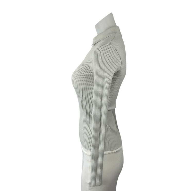 Zara Gray Ribbed Knit Collared Long Sleeve Sweatshirt Sweater Polo Shirt Top M