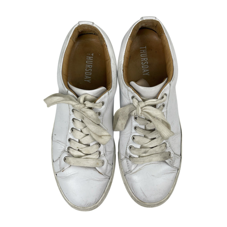 Thursday Everyday Men's White Leather Lace Up Low Top Casual Sneakers Shoes 7.5