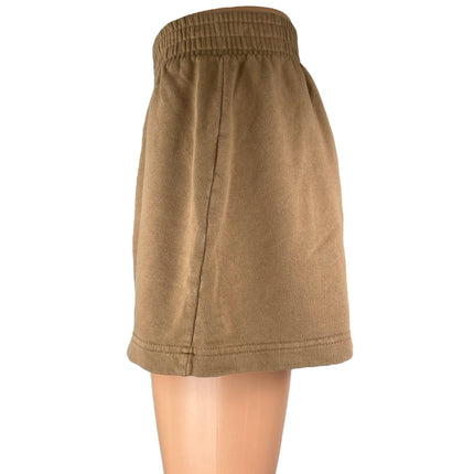 Zara Women's Tan High Waisted Pull On Knit Lounge Mini Sweat Shorts Size M
