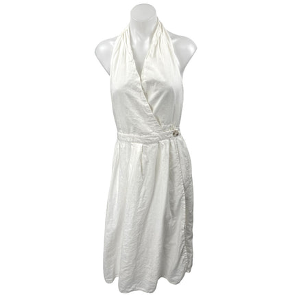 H&M White Halter Sleeveless V Neck Backless Open Back Midi Wrap Dress Size 12
