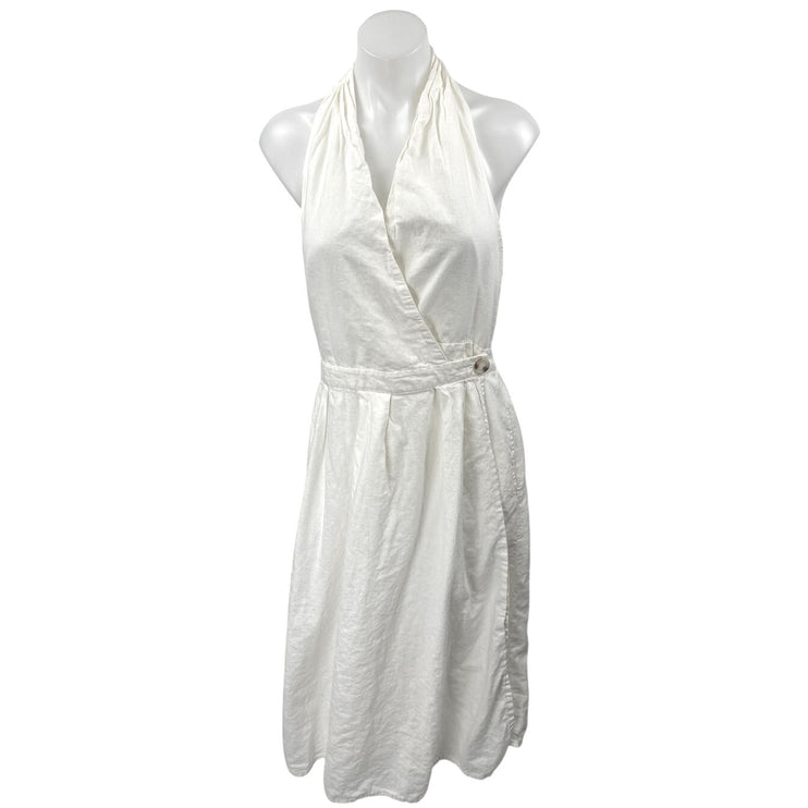 H&M White Halter Sleeveless V Neck Backless Open Back Midi Wrap Dress Size 12