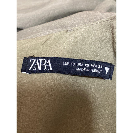 Zara Women's Olive Green Linen V Neck Long Sleeve Cut Out Mini Bodycon Dress XS