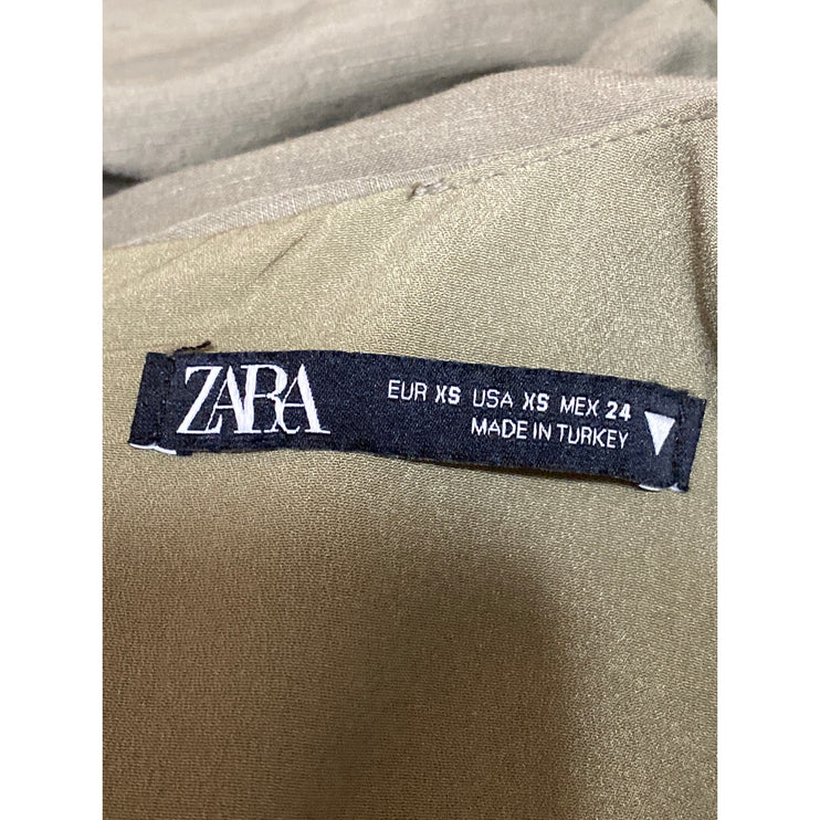 Zara Women's Olive Green Linen V Neck Long Sleeve Cut Out Mini Bodycon Dress XS