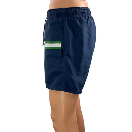 Lacoste Men's Blue Striped Ribbon Print Quick Dry Beach Bermuda Swim Shorts Sz M