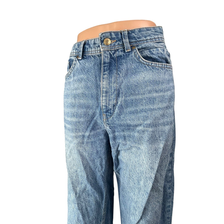 Zara Women's Blue High Waisted Raw Hem Skinny Straight Leg Denim Jeans Pants 6