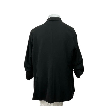 DR2 Womens Black Ruched 3/4 Sleeve Notched Collar Cardigan Blazer Coat Jacket 2X