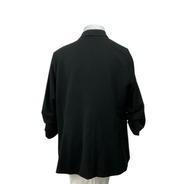 DR2 Womens Black Ruched 3/4 Sleeve Notched Collar Cardigan Blazer Coat Jacket 2X