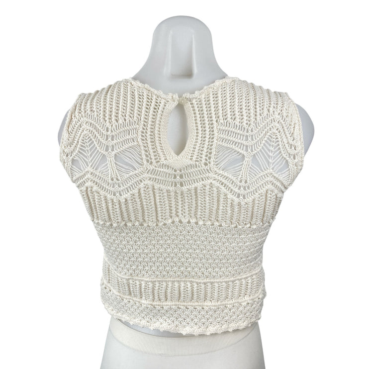 Abercrombie & Fitch Macrame Womens White Crochet Knit Sleeveless Crop Tank Top M