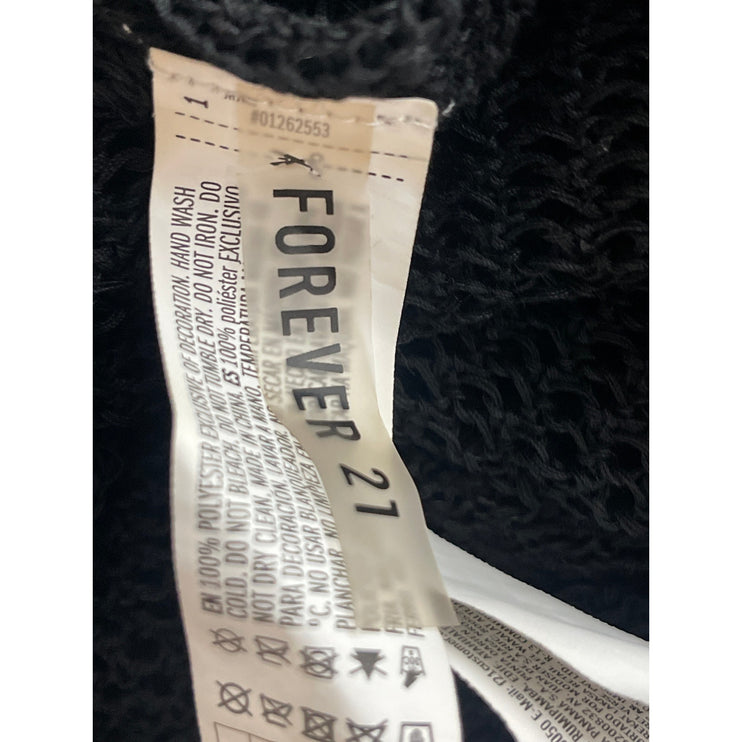 Forever 21 Black Mesh Sheet Long Sleeve Deep V Neck Tie Waist Cover Up Dress S
