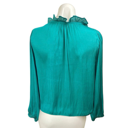 J.Crew Teal Blue Green Long Sleeve Scoop Ruffle Neck Pullover Blouse Top Size S