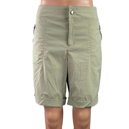 Te Verde Women's Green Khaki High Rise Cuffed Straight Bermuda Shorts Size L