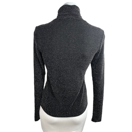 H&M Black Metallic Glitter Sparkly Long Sleeve Turtleneck Sweater Top Size S