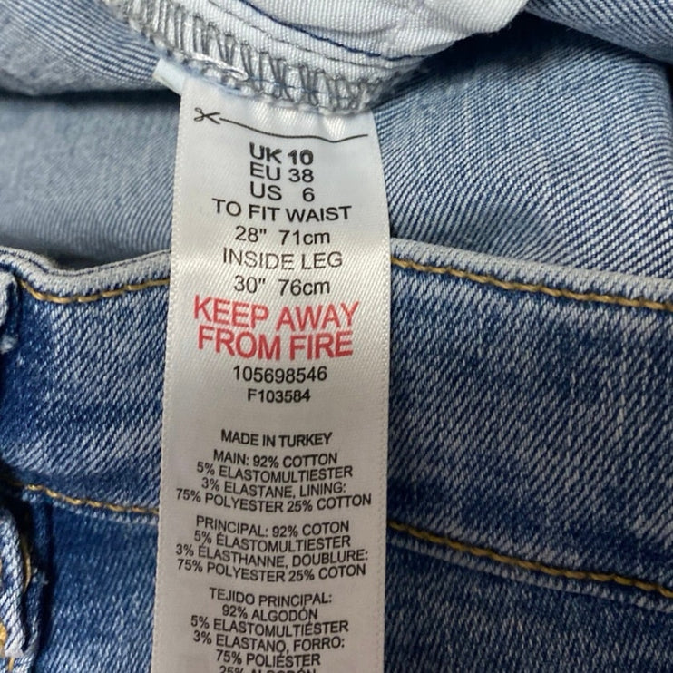 Topshop Jamie Women's Blue Light High Waisted Cropped Skinny Denim Jeans Size 6