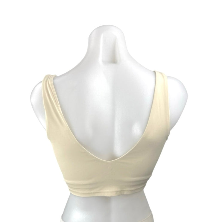 Lucky Honey Womens Cream Sleeveless V Neck Yoga Pilates Athletic Crop Top Size S