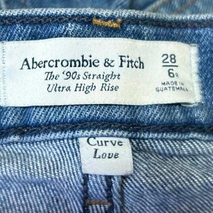 Abercrombie & Fitch 90's Straight Women's Blue Ultra High Rise Denim Jeans Sz 28