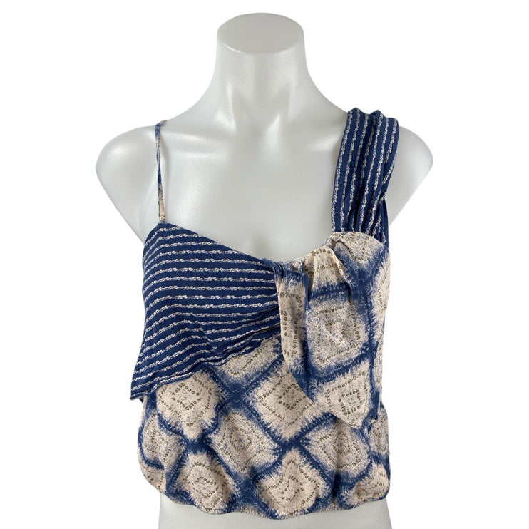 Free People Call On Me Blue Stripe Argyle Sleeveless Tank Blouse Crop Top Size S