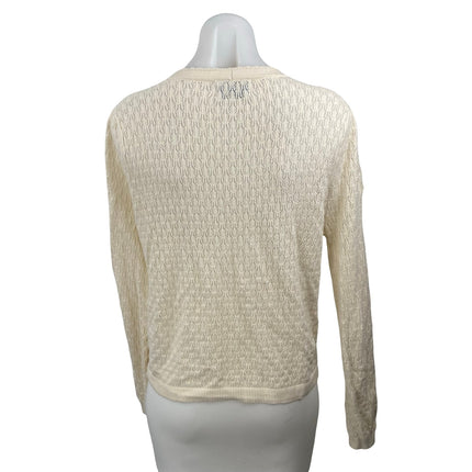 Old Navy Women's Cream Long Sleeve Button Up Pointelle Cardigan Sweater Top Sz L