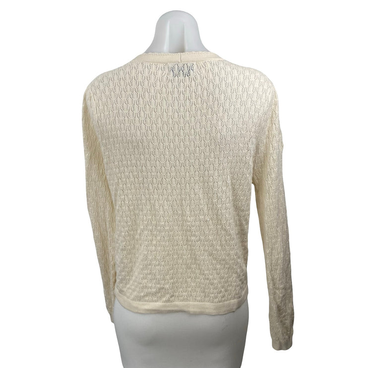Old Navy Women's Cream Long Sleeve Button Up Pointelle Cardigan Sweater Top Sz L