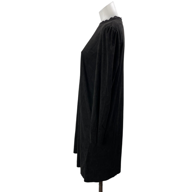 Zara Women's Black Mock Neck Lace Eyelet Long Puff Sleeve Mini Shift Dress L