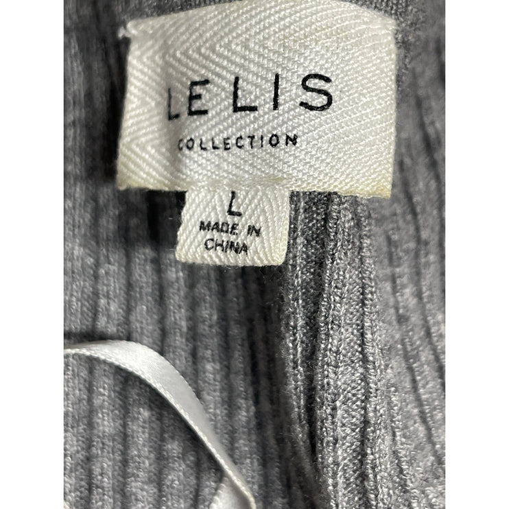 Le Lis Gray Ribbed Knit Ribbon Crew Neck Short Sleeve Crop Sweater Blouse Top L